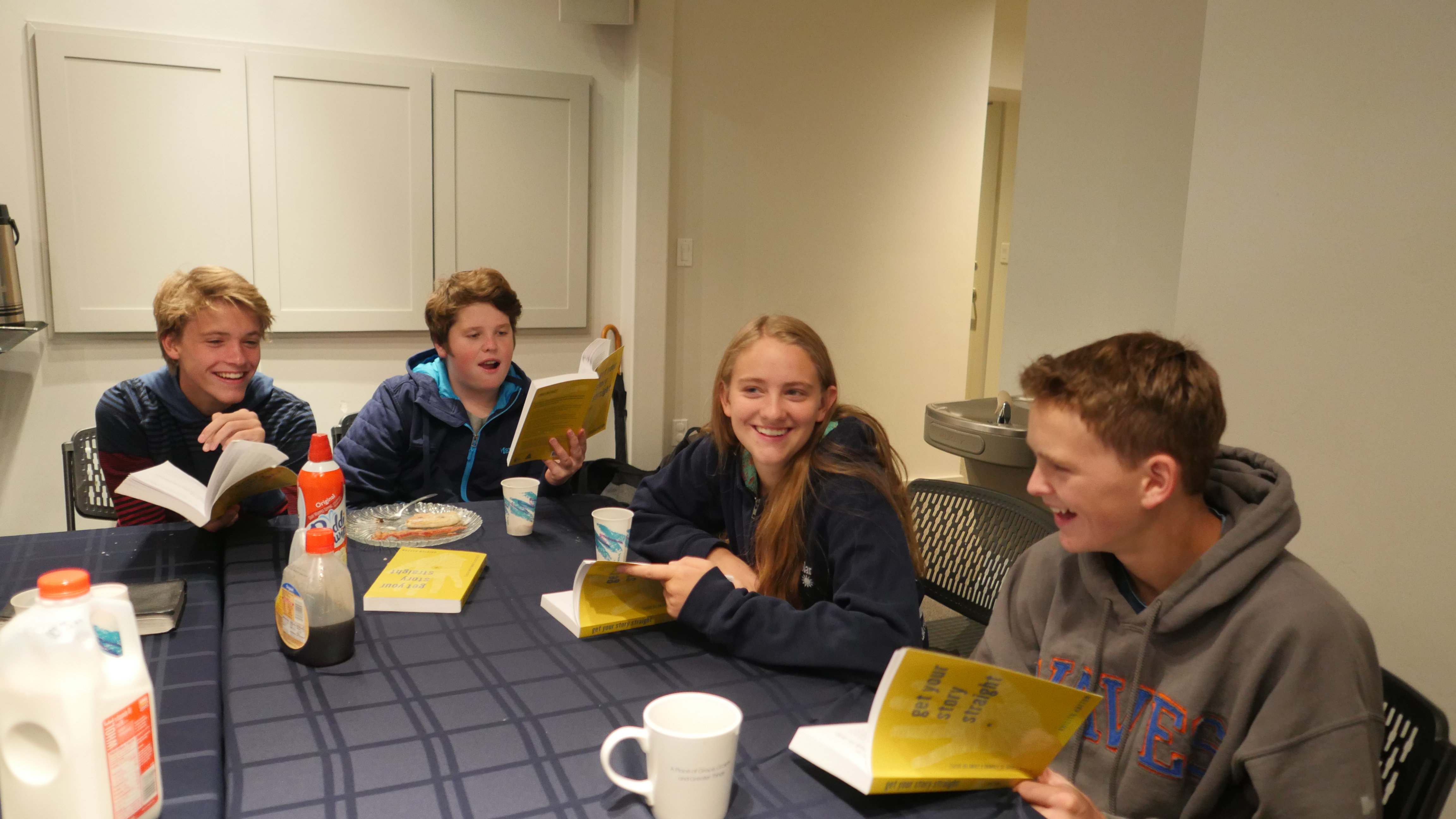 Aspen, Colorado teens Getting Their Story Straight over breakfast together.